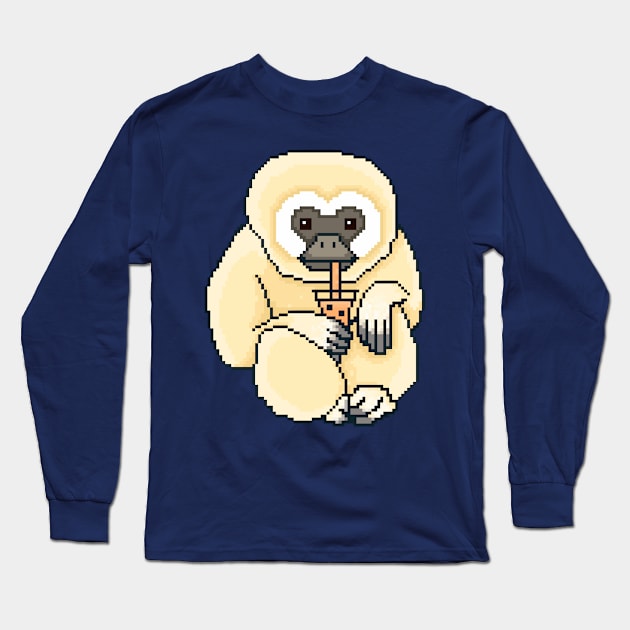 Gibbon drink boba milk tea Long Sleeve T-Shirt by TheAlbinoSnowman